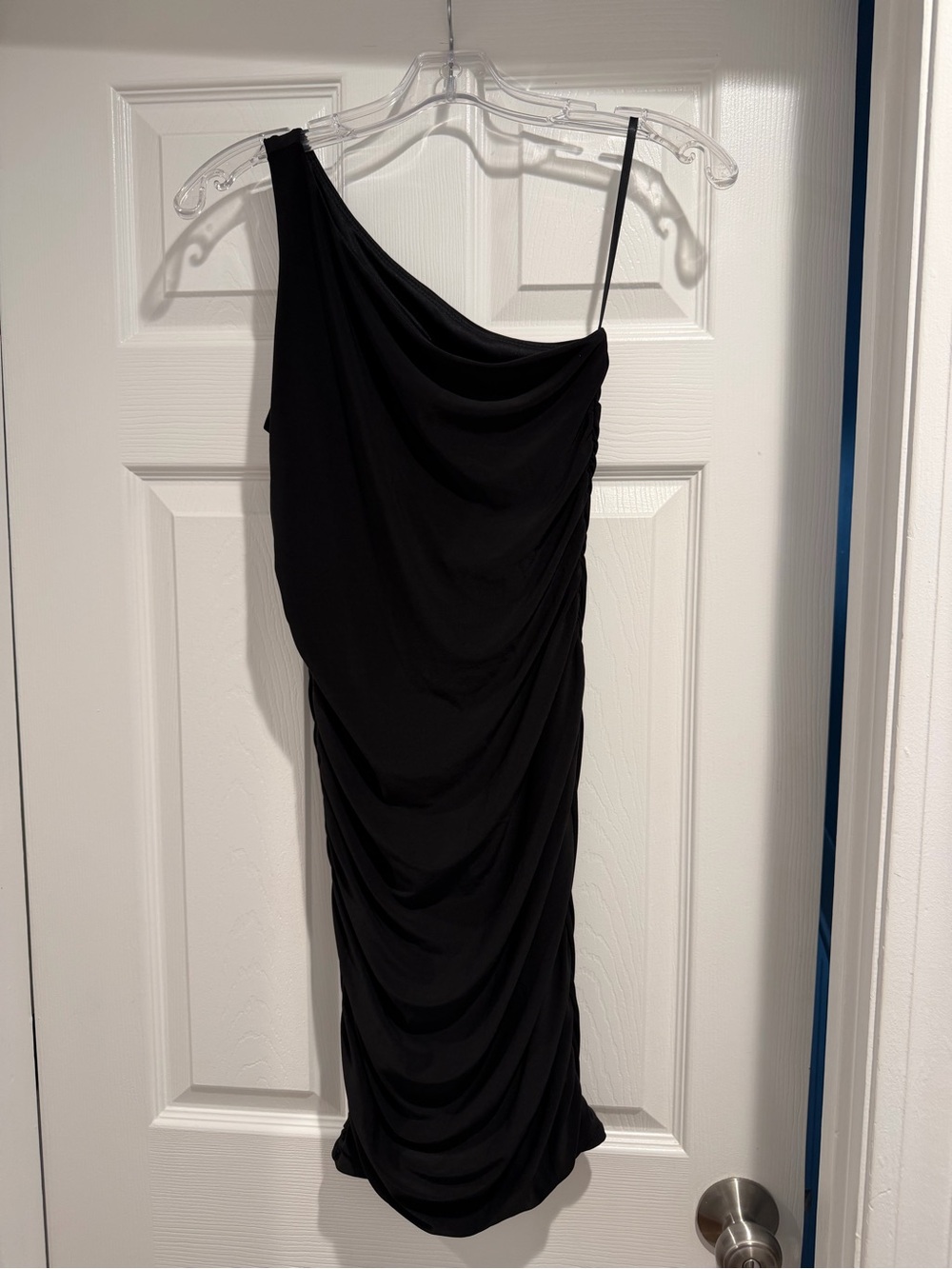 Black One-Shoulder Ruched Dress
